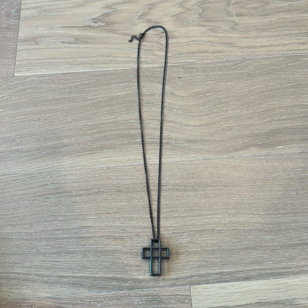 Statement Necklace Black Cross Christian Long Length Chunky Church Silver Unique